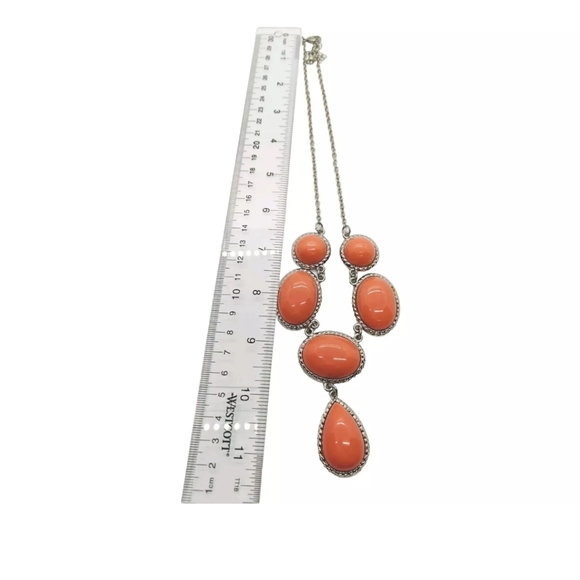 Women's Necklace Orange Tear Drop Oval Silver Tone Lucid Bubble Statement - Picture 5 of 6